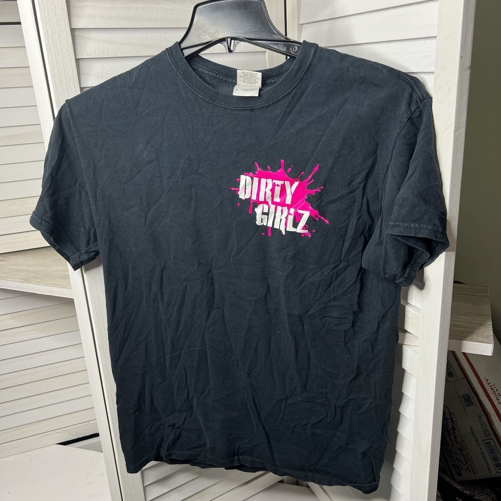 Dirty Girlz Makeup to Mud Graphic Tee Black Gildan Women's M Heavy Cotton Shirt‎